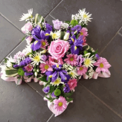 Star Quality - Pink or Blue Star Tribute
A beautiful pink & cream Star Tribute. Roses, Chrysanthemums, Iris and alstromeria sit perfectly alongside variegated and lime Dracaena, Astilbee , Cocculus, Salal and Gypsophlia.